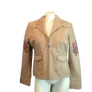Scully’s Women’s Leather Jacket with Heart and Wings Design Medium